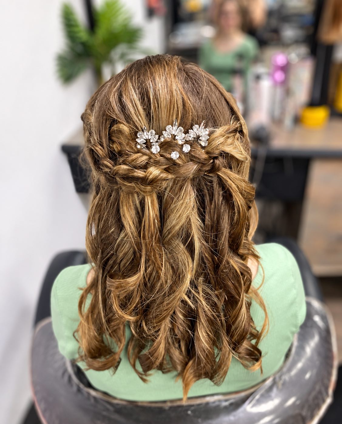 Dark auburn hair with loose curls
